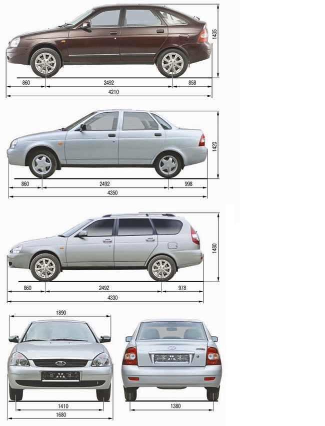 Габаритные размеры ВАЗ-2172 Priora