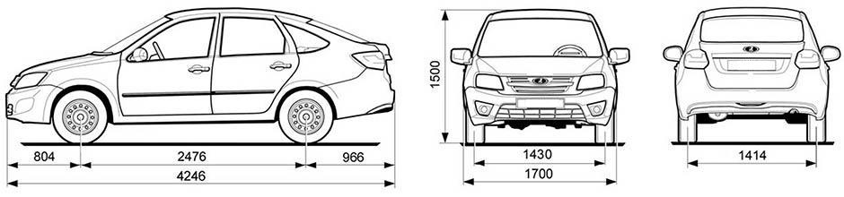 Габаритные размеры ВАЗ-2191<br>Granta Liftback